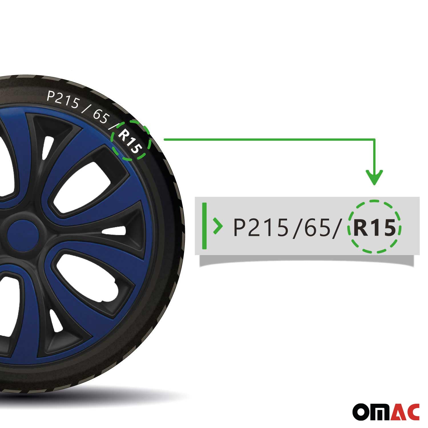 OMAC 15 Inch Matt Black with Dark Blue Hub Caps - Set of 4 Premium Snap-On Wheel Covers | Durable Car Rim Accessories for Replacement & Style Upgrade | Perfect for Sedans, SUVs and Trucks