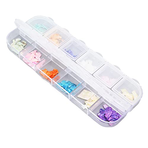 12 Boxes Irregular Seashell Slices for Nail Art - 3D Laser Nail Flakes, Glitter Sequins for DIY Nail Design - Multicolor Nail Art Decorations (Perfect for Manicures, Pedicures, and Creative Nail Art Projects)