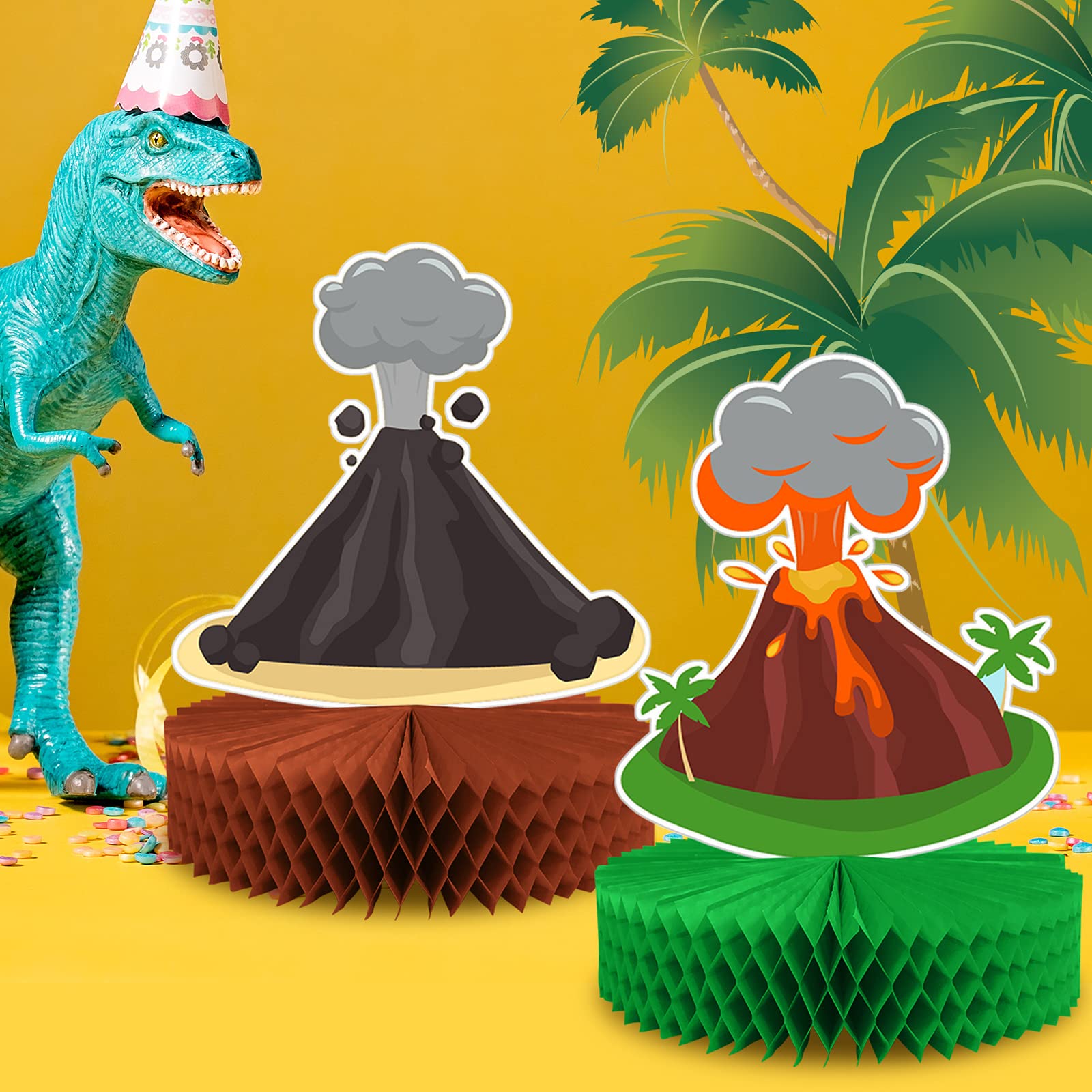 6-Piece Volcano Centerpieces for Dinosaur Party Decorations - Lava Table Setting & Fire Party Supplies - Perfect for Luau, Hawaiian, Tiki Themed Parties, Birthday Celebrations, and Tropical Events