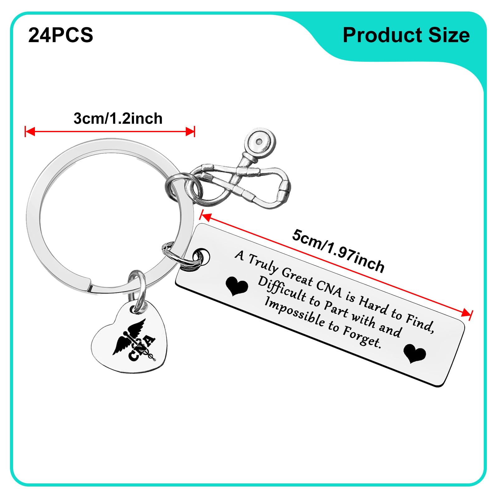 24 PCS Certified Nursing Assistant (CNA) Gift Keychains - Nurse Graduation, Nurse Day, Nursing School Student, Nurse Appreciation Gifts - Perfect for CNA Week, Christmas, Birthday - Silver Small Keychains for Healthcare Professionals
