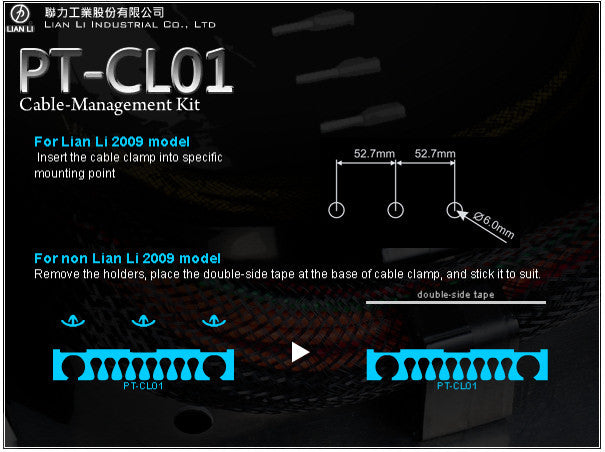 Lian Li PT CL 01 Cable Clamps - Cable Management Organizer for PC, Gaming Setup & Home Office - Secure & Tidy Wire Holders for Desks & Workstations