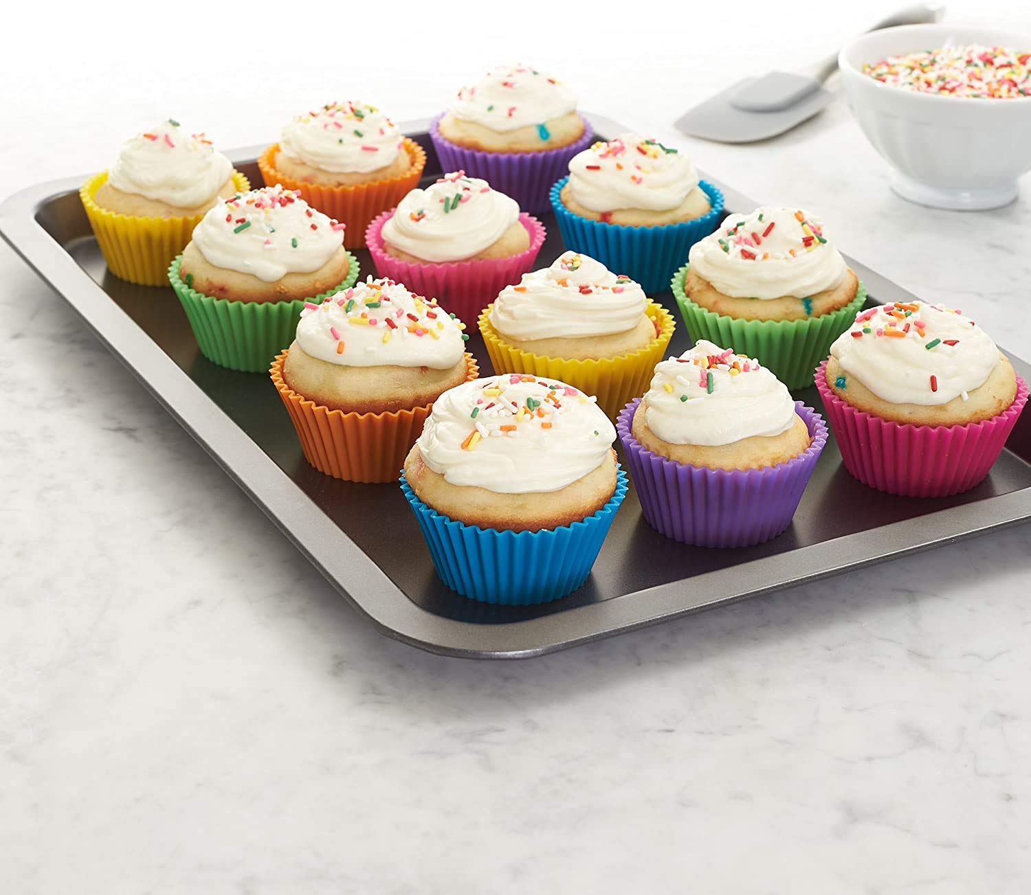12 Pack Reusable Non-Stick Silicone Cupcake Liners - Standard Size Baking Cups for Muffins, Cupcakes & More | Perfect for Home Baking, Party Desserts & Holiday Treats
