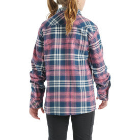 Youth Girls Long Sleeve Flannel Button Down Shirt - Dark Denim Blue Plaid - Casual School Outfit & Fall Layering Essential