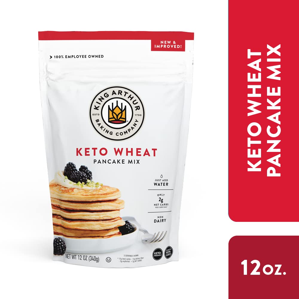 King Arthur Keto Wheat Pancake Mix - Low Carb, High Protein Breakfast Solution for Ketogenic Diet | Just Add Water for Fluffy Pancakes & Waffles | Non-GMO, Kosher Certified, 12 oz Pouch | Perfect for Quick Breakfast, Family Brunch & Keto Meal Prep