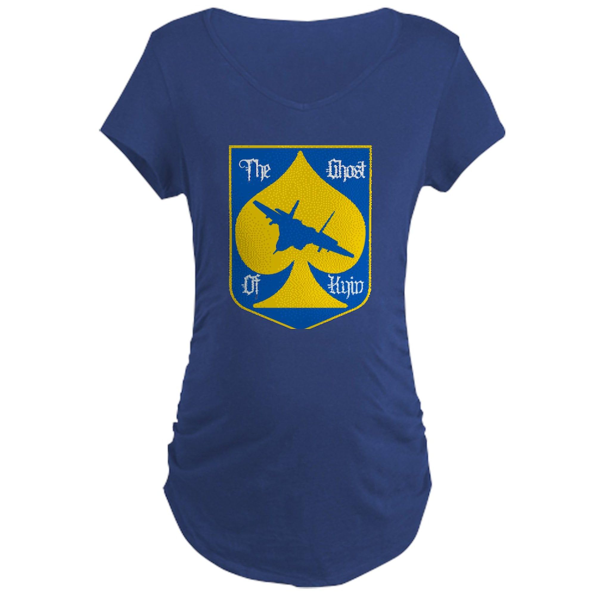 The Ghost of Kyiv Ukraine Maternity T-Shirt for Women - Ruched Side Design, Comfortable Pregnancy Tee - Perfect for Maternity Photos, Casual Wear & Showing Ukrainian Pride