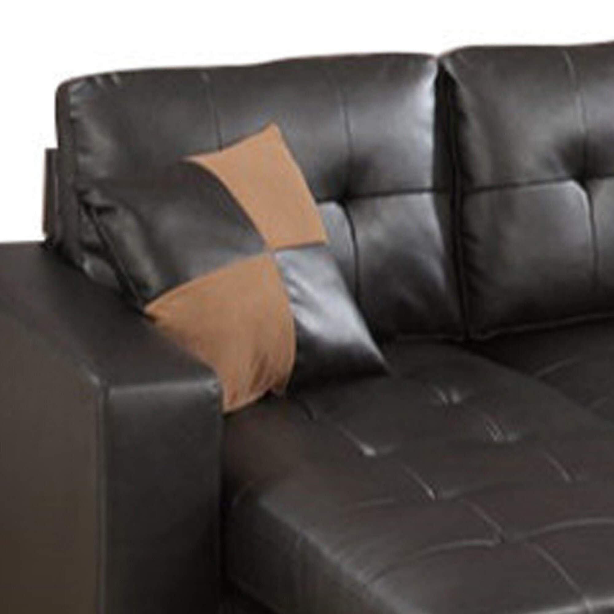 Benjara Bonded Leather Sofa Set with Ottoman & Pillows - Brown/Espresso for Living Room