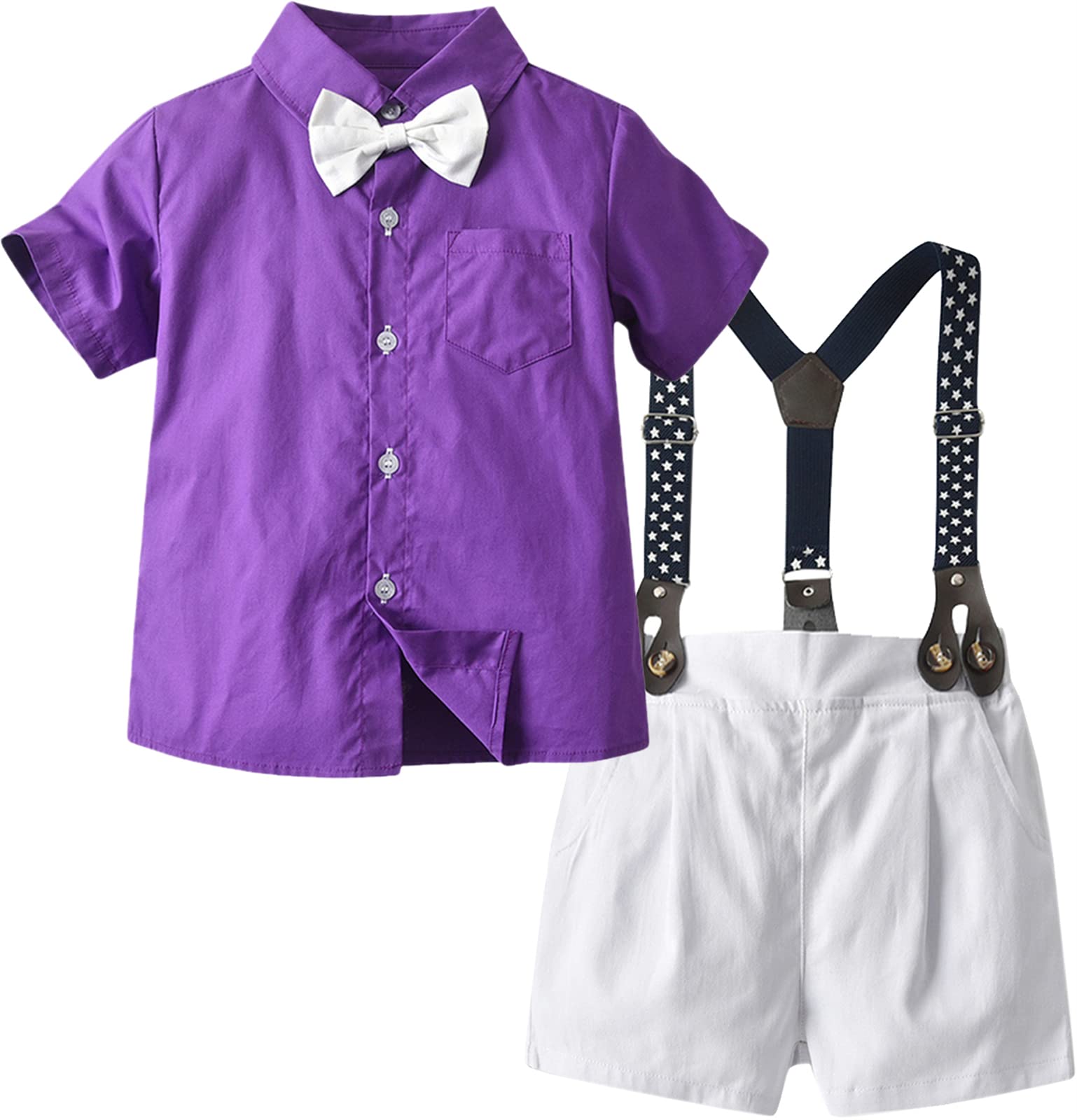 Stylish SANGTREE Baby Boys Gentleman Suit Set - Formal Dress Shirt with Bowtie & Suspenders Shorts for Special Occasions | Perfect for Weddings, Photoshoots & Birthday Parties