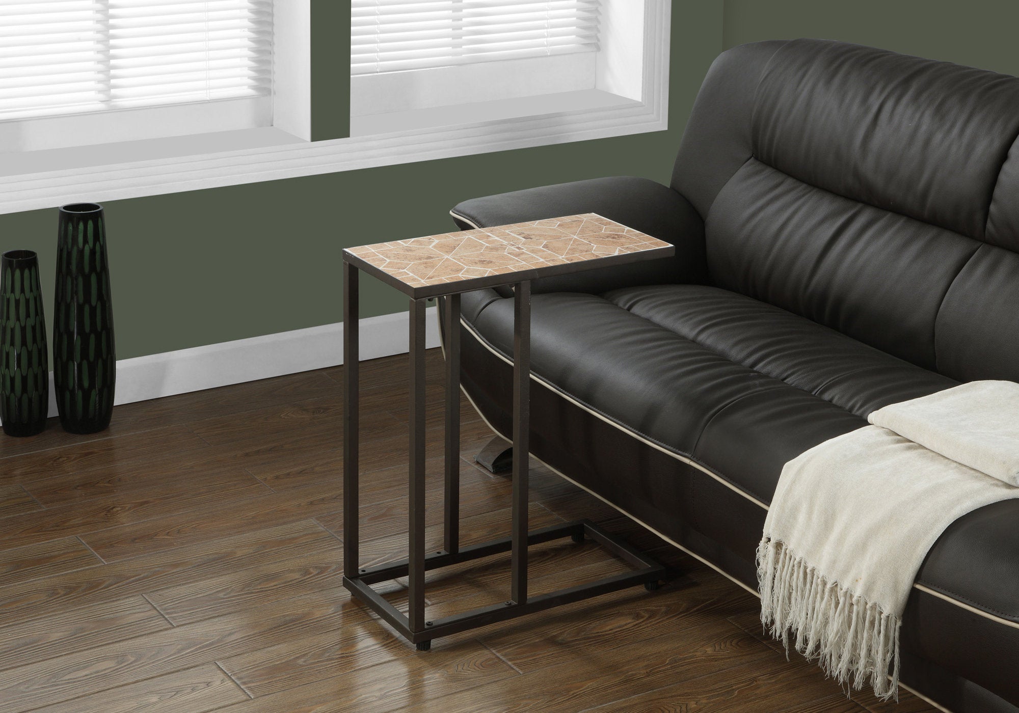 Rustic Terracotta Tile Top Accent Table with Hammered Brown Base - Perfect for Living Room, Bedroom, or Entryway Decor