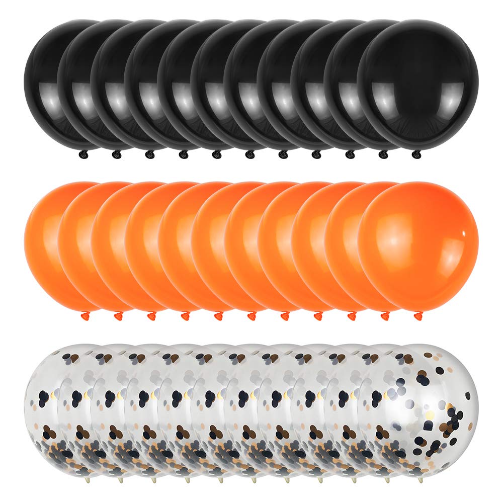 50 Pack Halloween Balloons - 12 Inch Black and Orange Confetti Balloons for Halloween Party Decorations, Birthday, Baby Shower & Fall Festival Decor