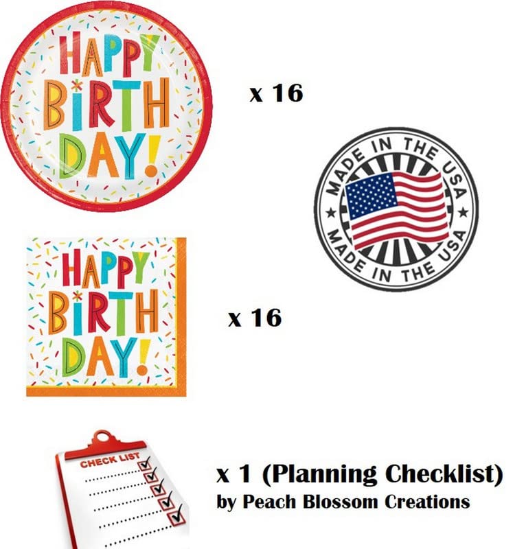 Happy Birthday Party Supplies Set - 33pc Blue & Red Confetti Plates, Napkins & Planning Checklist | Perfect for Birthday Celebrations, Baby Showers & Anniversary Parties