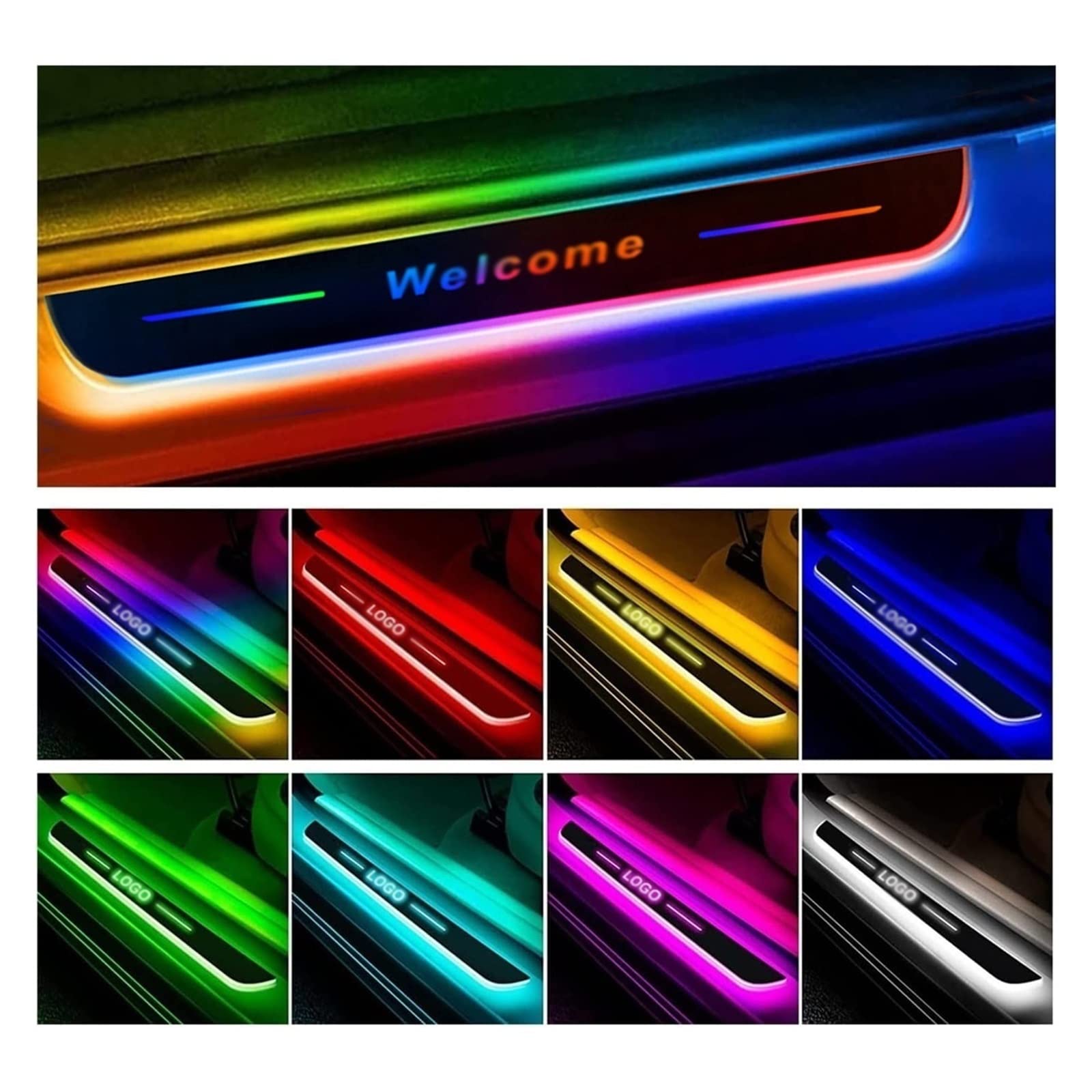 LED Car Door Sill Lights - Wireless Customizable Car Step Lights with 7 Color Options | IP67 Waterproof Auto-Sensing LED Strips for Plastic & Metal Vehicles | Perfect for Nighttime Safety & Car Interior Decoration