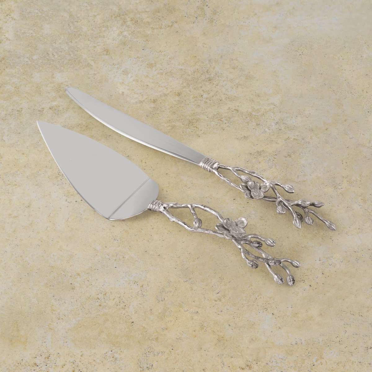 Elegant White Orchid Wedding Cake Knife and Server Set - Stainless Steel Cake Cutting Set for Bridal Showers, Anniversaries & Special Occasions