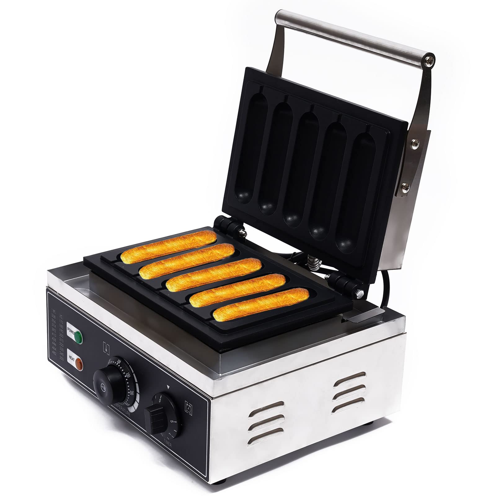 Commercial Electric Cream Stick Waffle Maker Machine - 5PCS Stainless Steel Waffle Iron for Waffles, Paninis, Hash Browns - 110V Household Nonstick Waffle Maker (1550W) - Perfect for Breakfast, Brunch, Cafes & Restaurants
