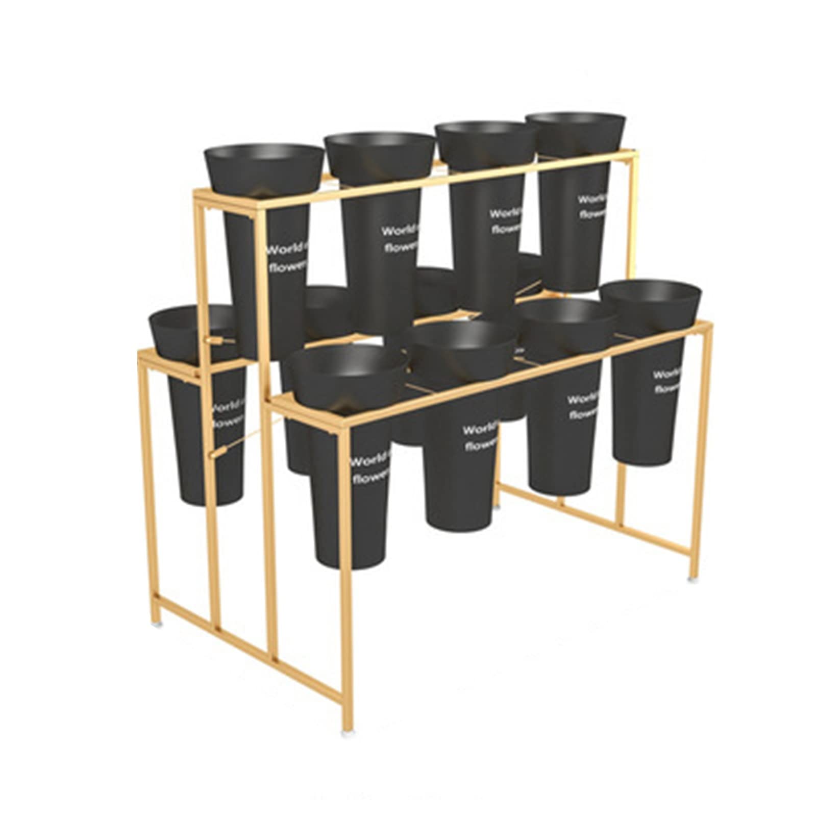 12-Tier Wrought Iron Flower Display Stand with Buckets - Black Stepped Plant Stand for Florist, Wear-Resistant Foot Pad, 100x59x82cm - Perfect for Garden, Wedding Decor & Home Floral Arrangements