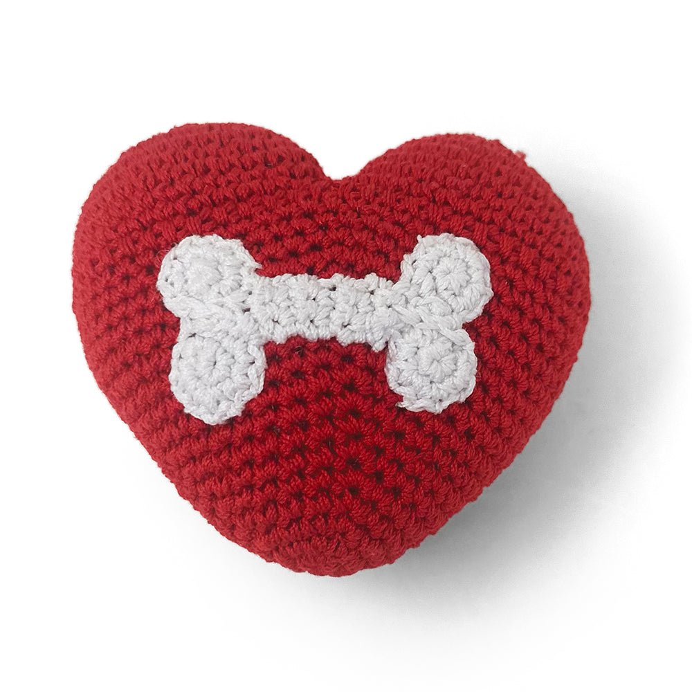 Handmade Bone Heart Crochet Toy - Soft & Cute Amigurumi Plush for Valentine's Day, Dog Chew Toy, Home Decor, Baby Shower Gift - Perfect for Pet Lovers & Nursery Decor