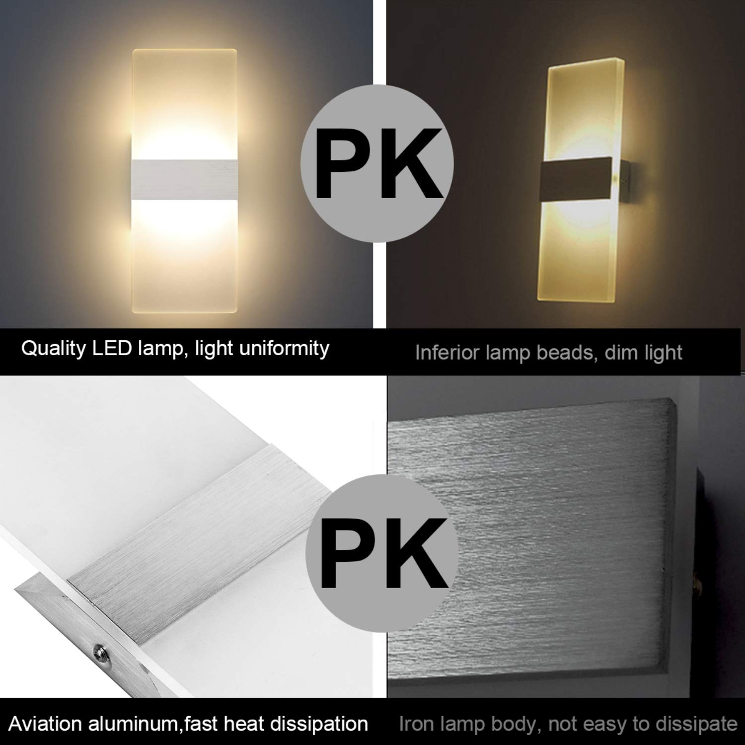 Modern LED Acrylic Wall Sconce Lighting - 12W Warm White 2700K Up Down Wall Lamp - Bedroom, Corridor, Stairs, Bathroom Indoor Lighting Fixture - Non-Dimmable Home Decor (1 Pack) - Perfect for Ambient Lighting in Living Rooms, Hallways, and Entryways