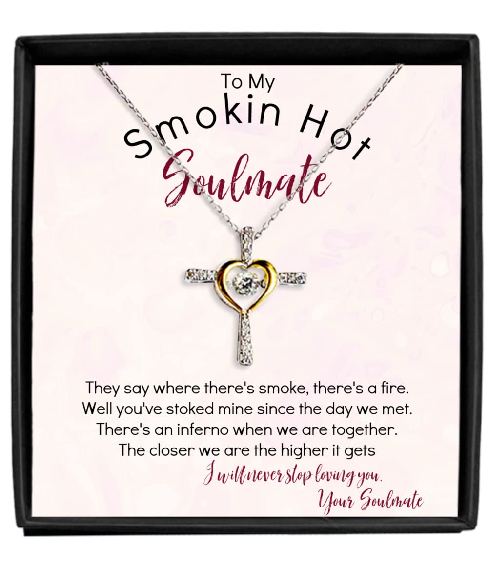 Soulmate Jewelry Cross Pendant Necklace for Valentine's Day - Sterling Silver Couple Gift with Message Card - Romantic Anniversary Present for Her/Him - Perfect for Weddings, Engagements & Special Occasions