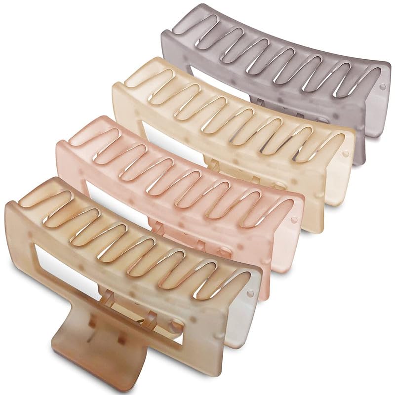 RECTYO GALLERY 4-Piece Hair Claw Clips Set for Women - Large 3.97 Inch Jelly Color Matte Square Hair Clips for Thin, Thick & Curly Hair - Strong Hold Jaw Clips with Thickened Design (Multicolor) - Perfect for Updos, Ponytails & Everyday Hairstyles