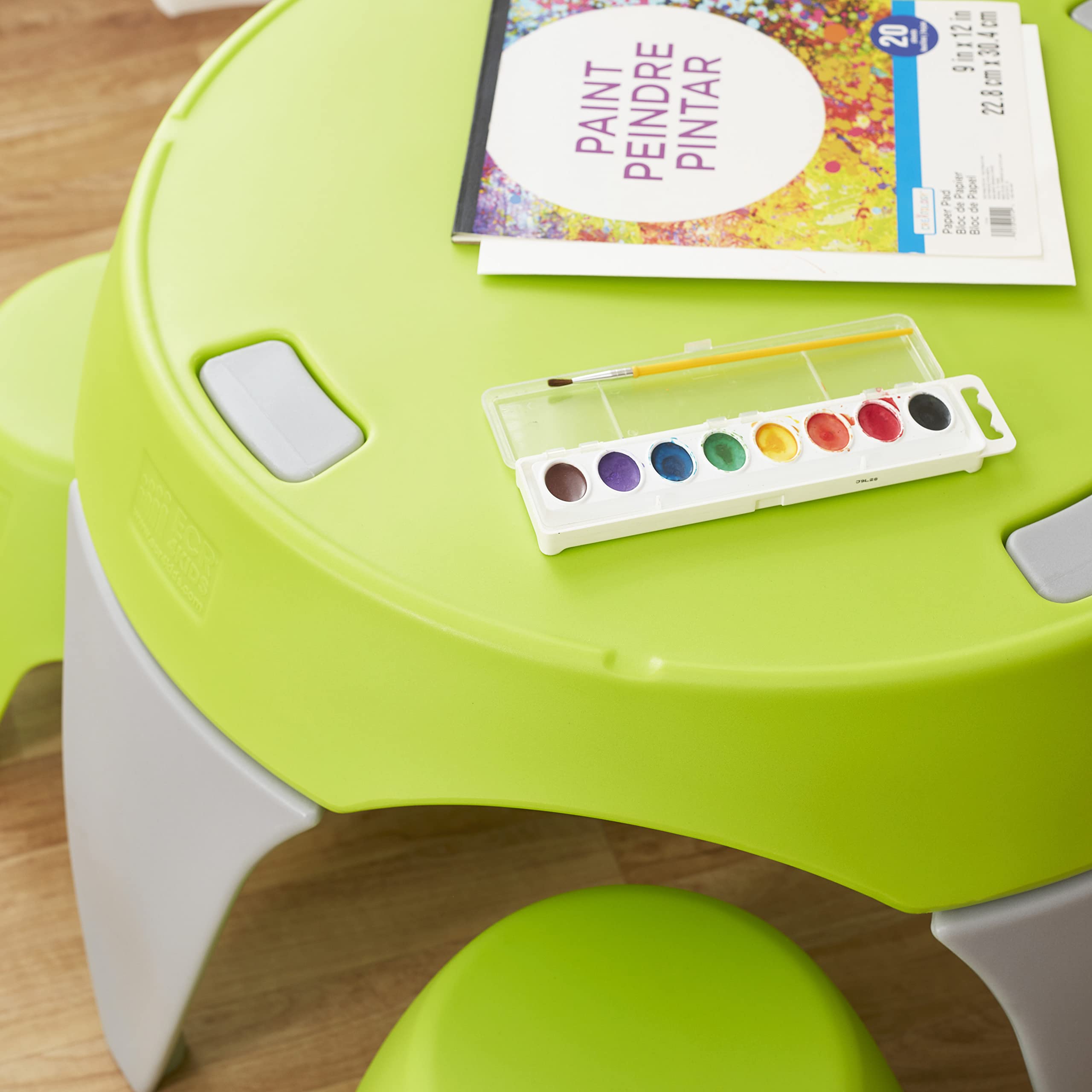 ECR4Kids Ayana 5-Piece Kids Table and Stool Set - Outdoor & Indoor Play Furniture, Lime Green & Light Grey - Perfect for Backyard, Patio, Preschool & Playroom Activities
