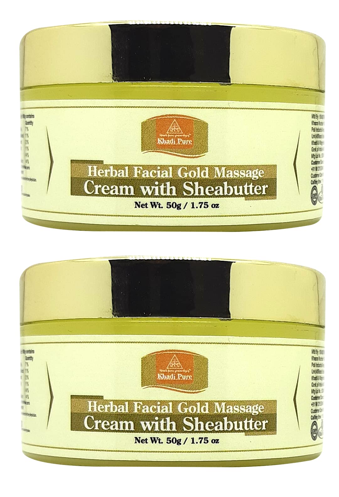 Khadi Pure Herbal Face Gold Massage Cream with Shea Butter - 50g (Pack of 2) - Natural Skin Brightening & Anti-Aging Cream for Glowing Skin - Perfect for Daily Facial Massage & Night Skincare Routine