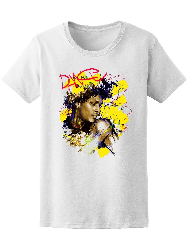 Women's Dance Portrait & Yellow Paint Graphic T-Shirt - Casual Streetwear, Artistic Fashion for Everyday Wear