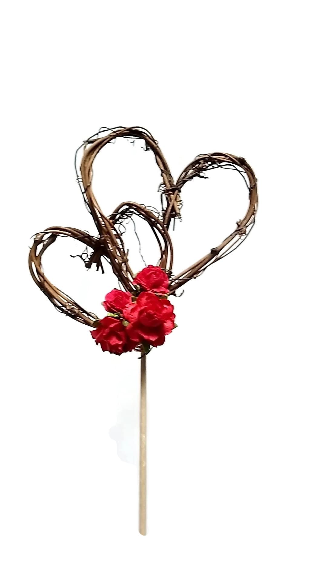 Elegant Rustic Wedding Cake Topper with Handcrafted Red Roses - Perfect for Country, Barn & Vintage Theme Weddings