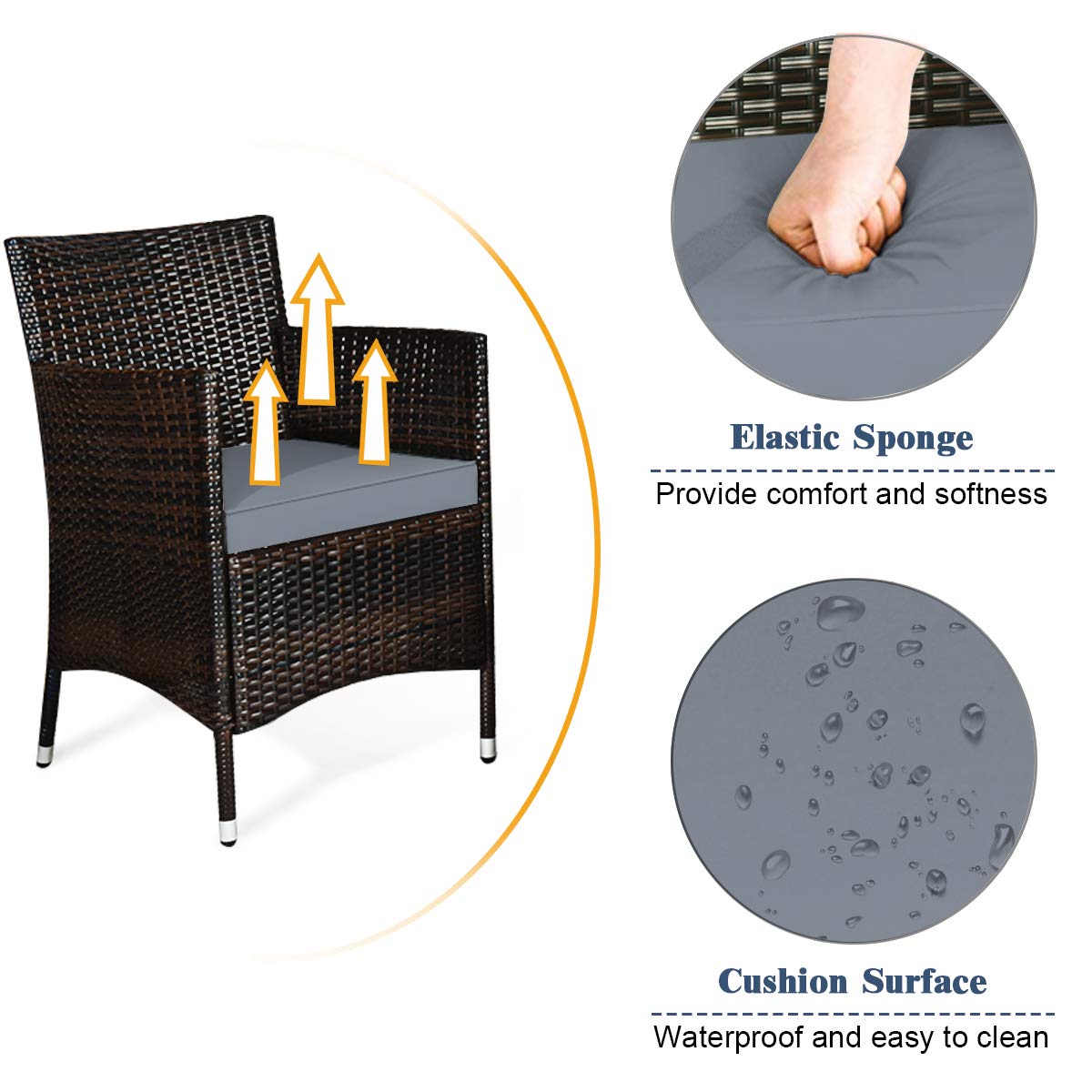Tangkula 4-Piece Patio Rattan Conversation Set with Tempered Glass Coffee Table & Thick Cushions - Outdoor Wicker Furniture for Garden, Lawn, Poolside & Backyard (Gray) - Perfect for Relaxing, Entertaining & Outdoor Dining