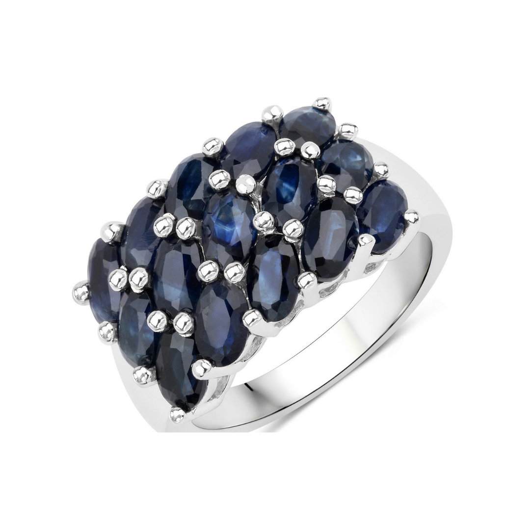Genuine Blue Sapphire Cluster Ring for Women - Elegant Sterling Silver Jewelry for Engagement, Wedding & Special Occasions