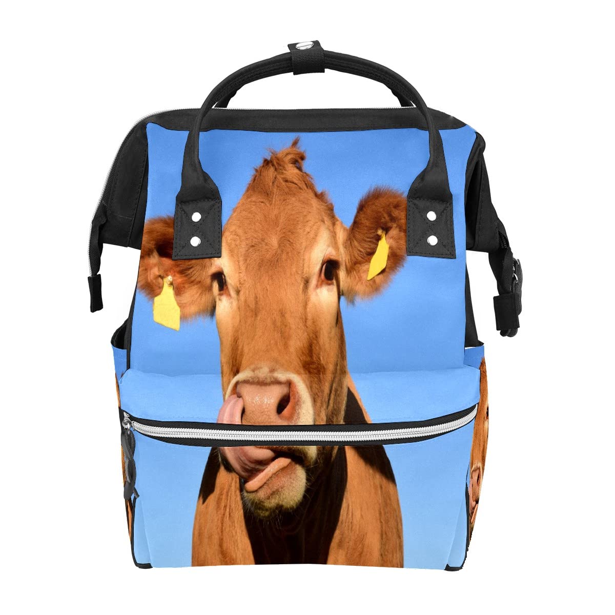 **Large Capacity Baby Diaper Backpack - Multifunctional Travel Backpack for Moms & Dads, Cow Print Black, Perfect for Outings, Travel & Baby Care**