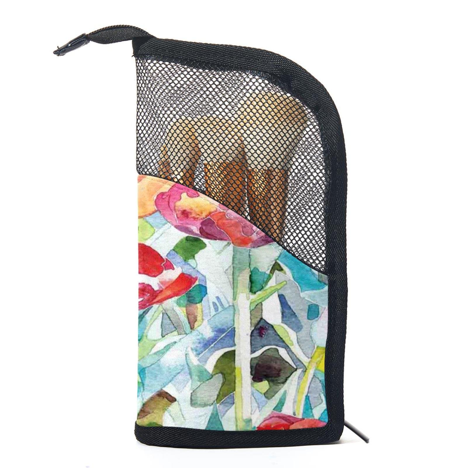 12-Piece Makeup Brush Organizer Bag with Floral Design - Portable Cosmetic Brush Holder Case for Travel, Home & Professional Makeup Artists