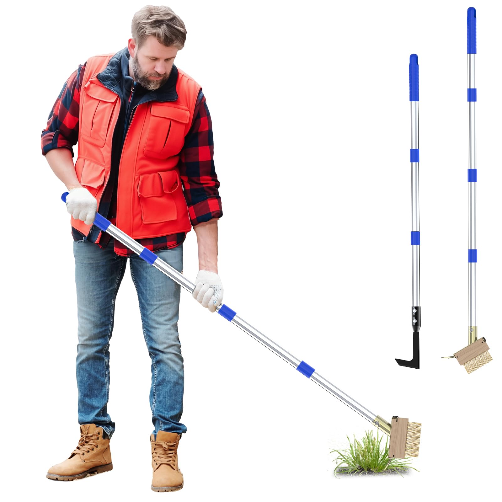 Stainless Steel Crack Weeder Tool Set - Manual Adjustable Handle for Moss & Weed Removal in Driveways, Patios, Pavers & Garden Cracks - Perfect for Lawn Care, Landscaping & Outdoor Maintenance