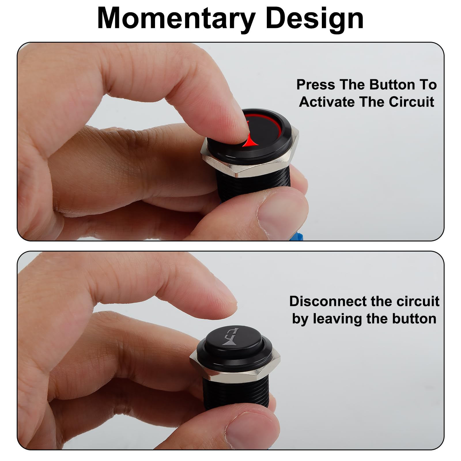 12V 16MM Raised Horn Switch with Red LED - Momentary Push Button for Automotive, Car, Boat & Train (5/8