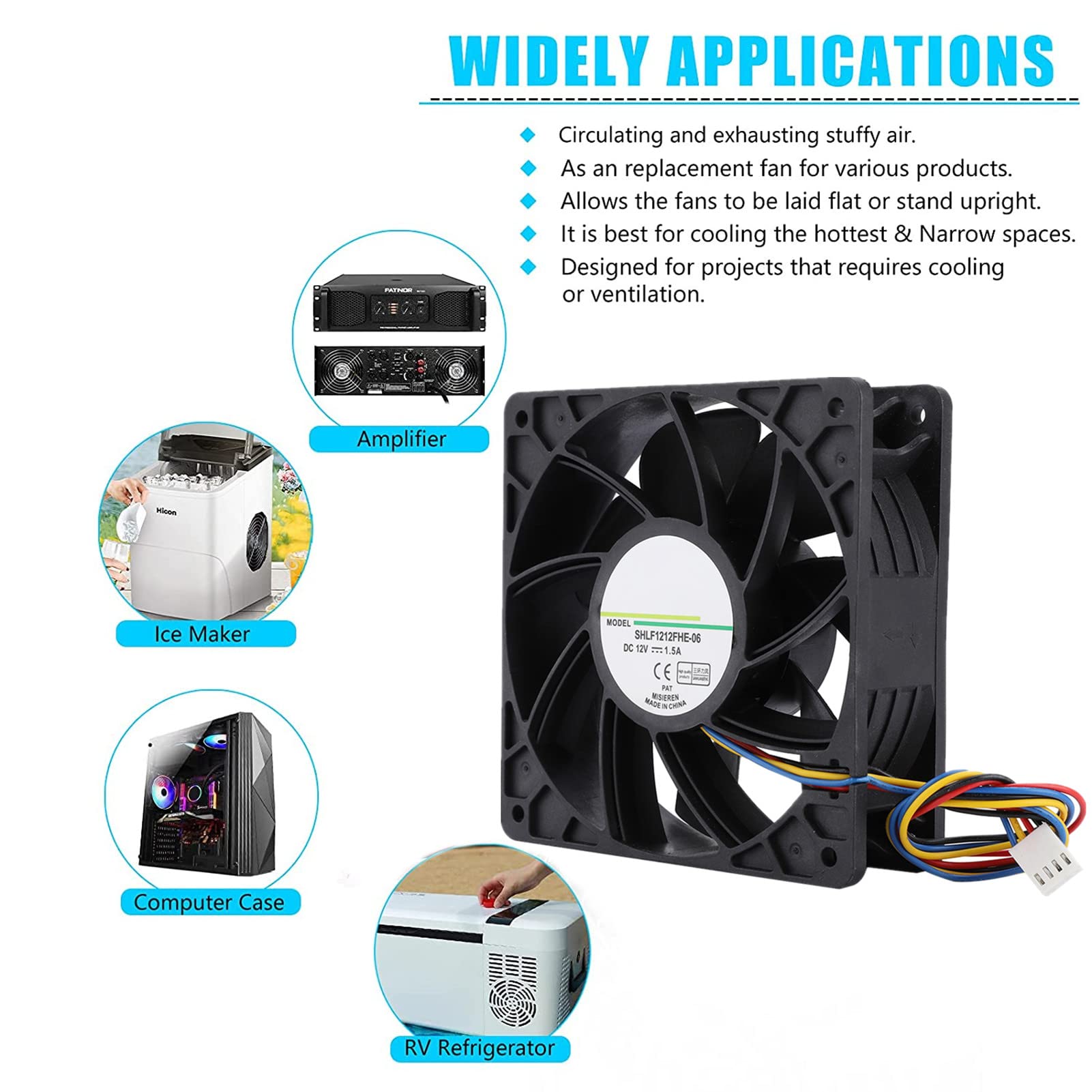 4-Pin Premium Quiet Cooling Fan 120mm - 12V 1.5A Ball Bearing DC Fan with PWM Control - 4500 RPM High Speed, 200CFM Airflow - Ideal for PC Cooling, Gaming Rigs, Servers & Electronics