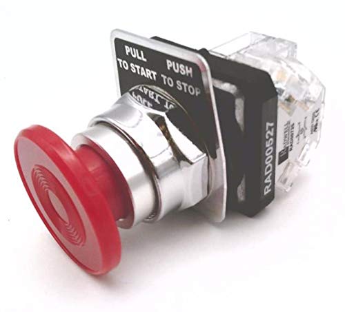 RADWELL VERIFIED HT8DBRAB-SUB 1NO/1NC Replacement Push Button - Compatible with Eaton Cutler Hammer HT8DBRAB Emergency Stop Switch, 30mm Push-Pull Design for Industrial Machinery Safety Control