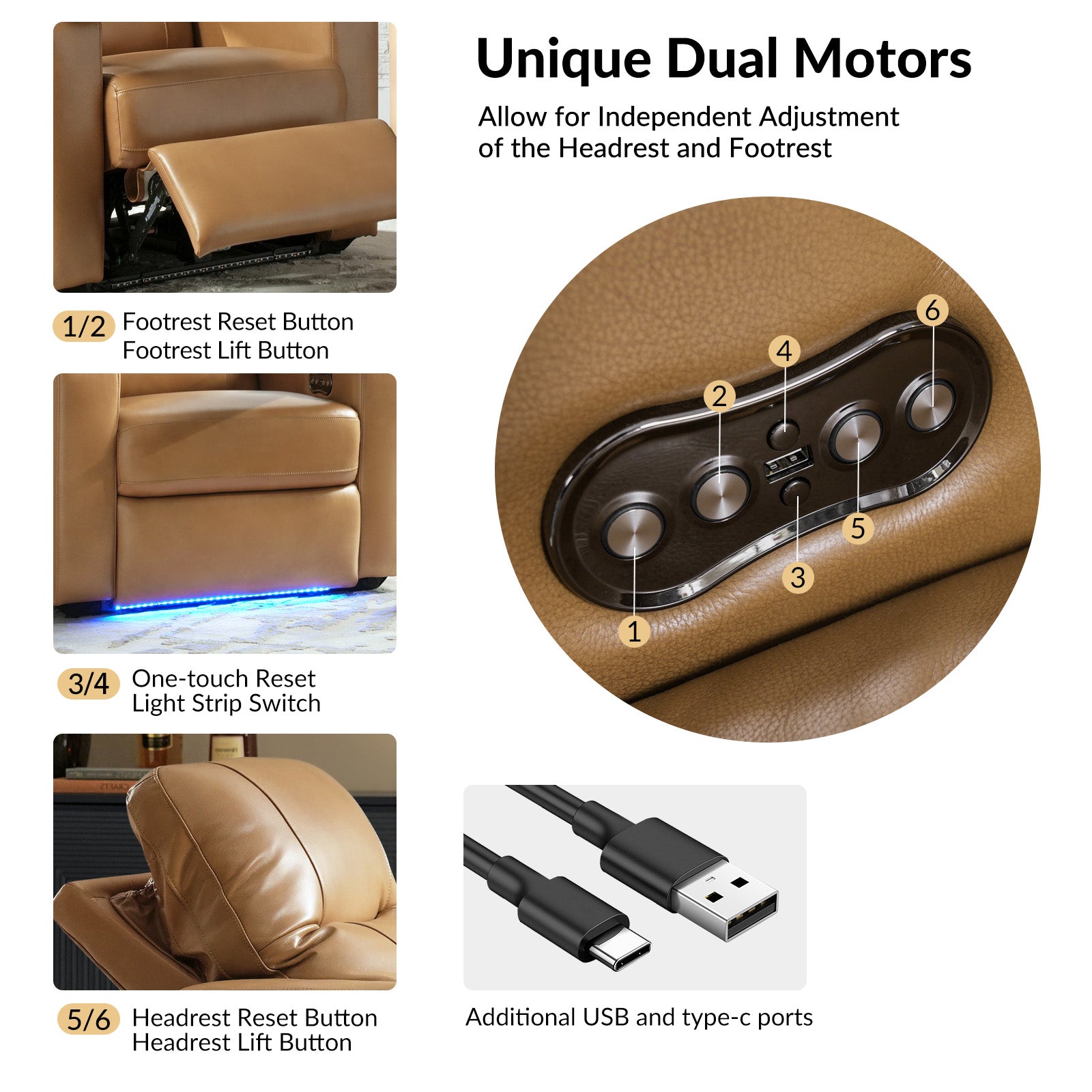 Iliana Electric Genuine Leather Recliner Chair with Side Table & Phone Holder - Power Lift Reclining Sofa for Living Room, Home Theater & Office Comfort