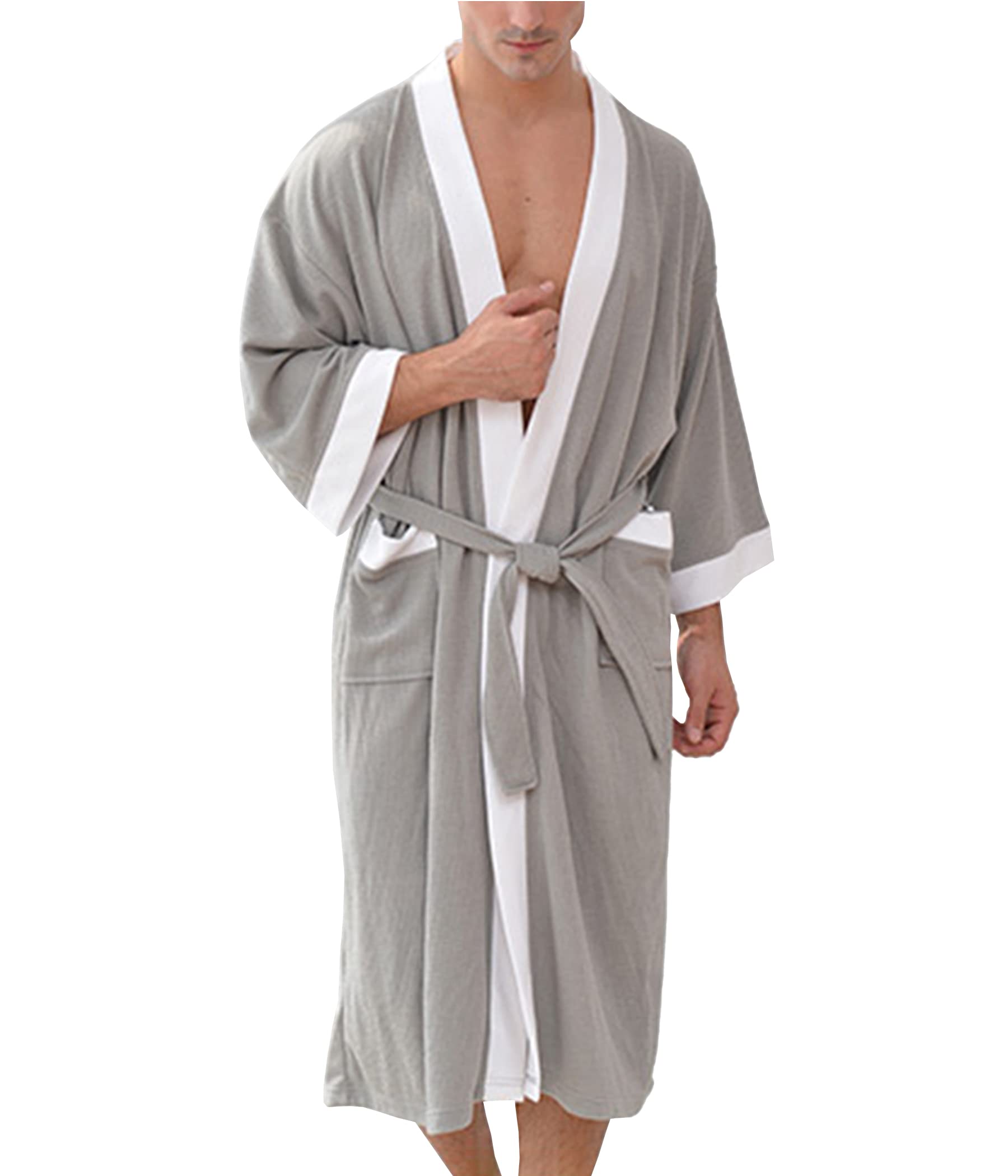Men's Cotton Blend Kimono Bathrobe - Japanese-Style V-Neck Cardigan Nightgown & Lounge Robe for Home, Spa, and Relaxation | Comfortable Pajamas for Sleepwear and Lounging