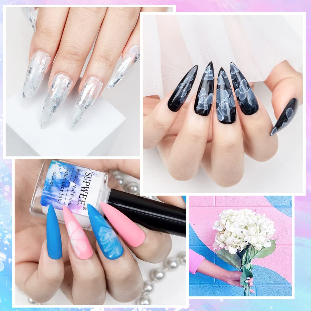 White Marble Watercolor Gel Nail Polish - DIY Flower Nail Art for Home Manicure