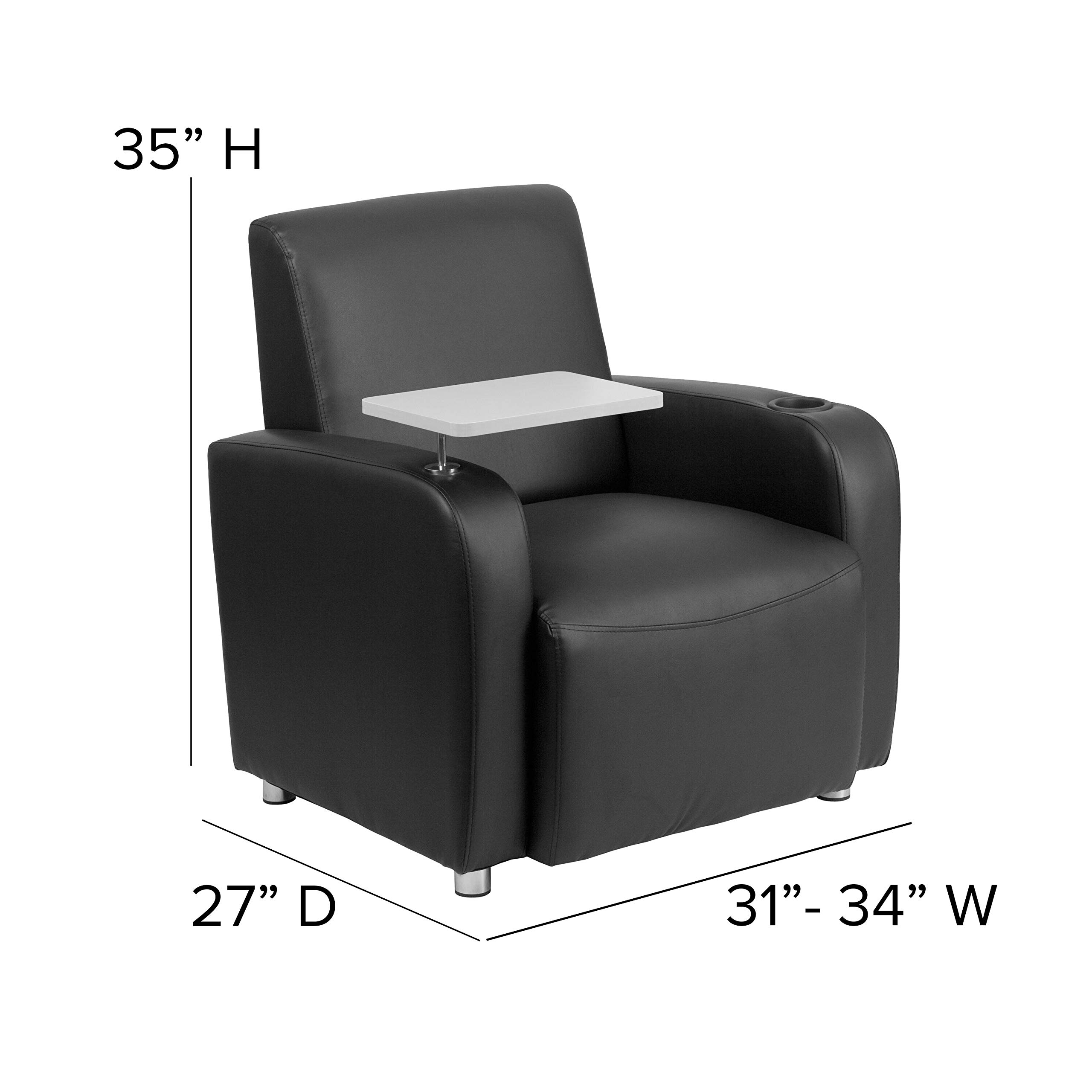 Flash Furniture George LeatherSoft Guest Chair with Tablet Arm & Cup Holder - Ergonomic Office Chair for Waiting Rooms, Reception Areas & Conference Rooms - Black