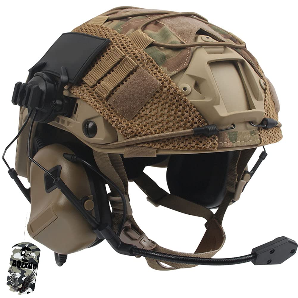 Tactical SWAT Military Fast Helmet with Headset & Helmet Cover - Airsoft, Paintball, Halloween & Cosplay Protective Gear for Outdoor Sports & Combat Simulation