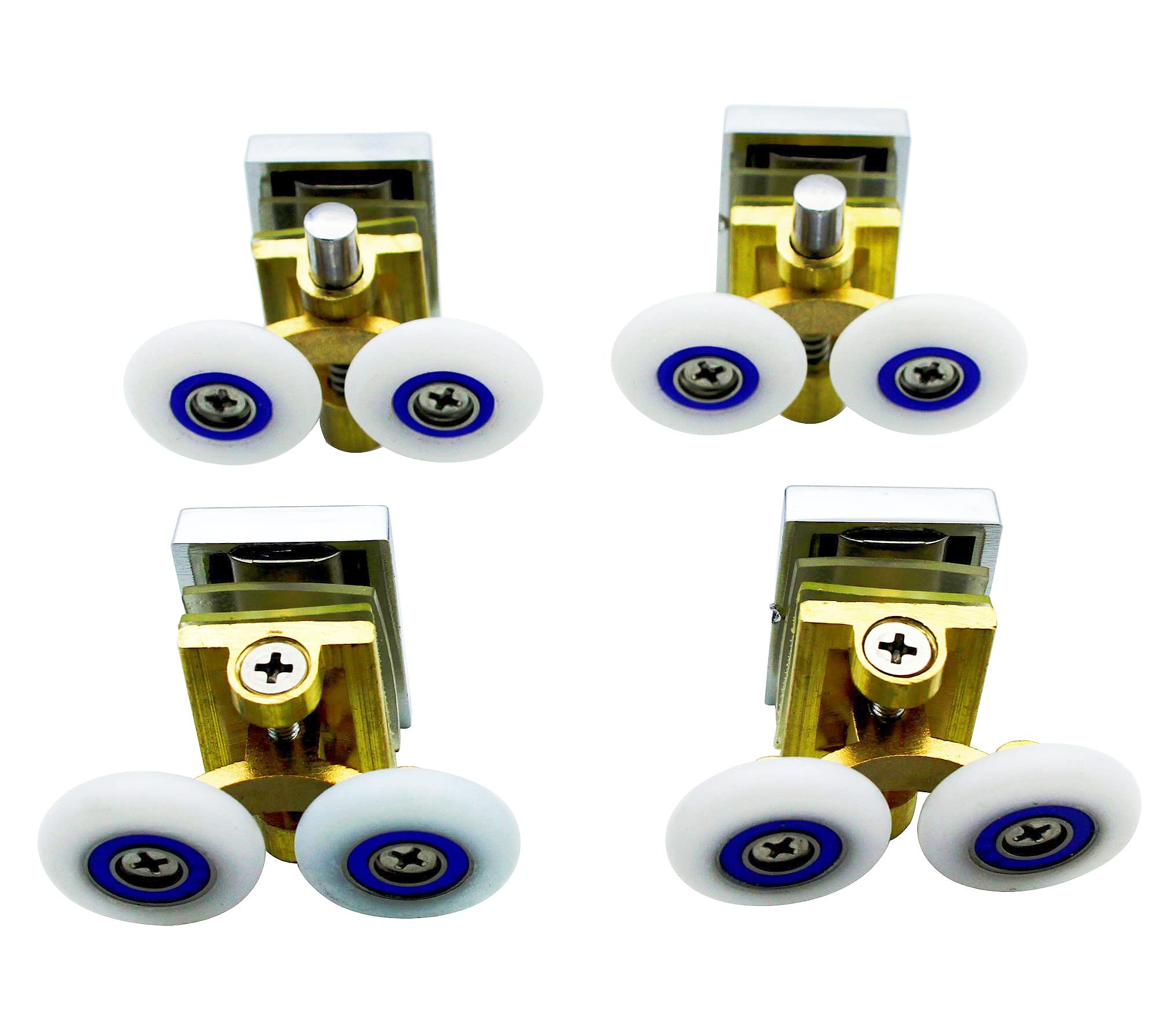 KENSHIRE 4-Pack Shower Door Rollers - Premium Twin Roller Wheels with Brass Arm Support (25mm Diameter) - Durable Replacement Parts for Shower Enclosures, Shower Screens & Bathroom Doors - Perfect for Smooth Sliding & Quiet Operation