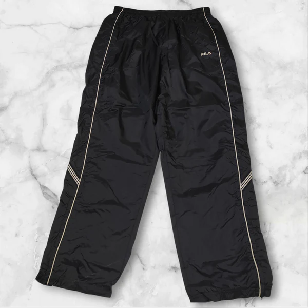 Fila Vintage Track Pants for Men & Women - Baggy Fit, Reflective Nylon Material (Rain Jacket Fabric) - Size L - 303 Series | Perfect for Jogging, Streetwear Fashion & Outdoor Activities