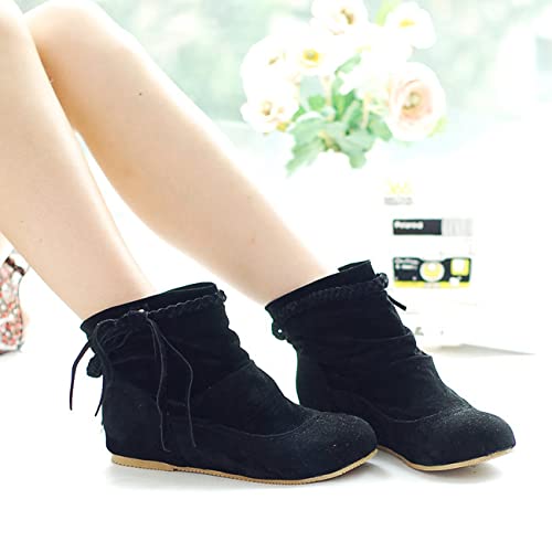 Women's Winter Short Boots - Flat Sole Heightening Ankle Boots for Women - Warm Casual Cotton Boots - Black Size 37 | Perfect for Cold Weather & Everyday Wear