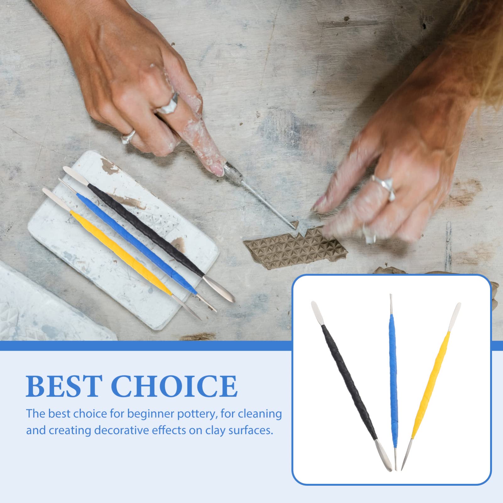 SEWACC 3-Piece Clay Sculpting Tools Kit - Polymer Clay Carving Tools for Pottery, Modeling & Ceramics - Perfect for Artists, DIY Crafts & Sculpture Projects