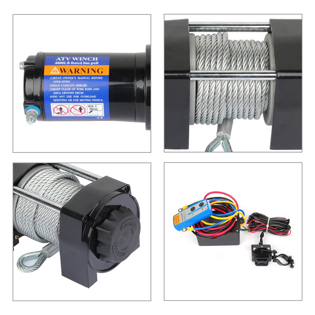 12V 4000LBS Electric Winch with Steel Cable & Wireless Remote - Heavy Duty Towing Winch for Off-Road Vehicles, Trailers, Trucks & Recovery - Perfect for ATV, Jeep, SUV & Boat Towing