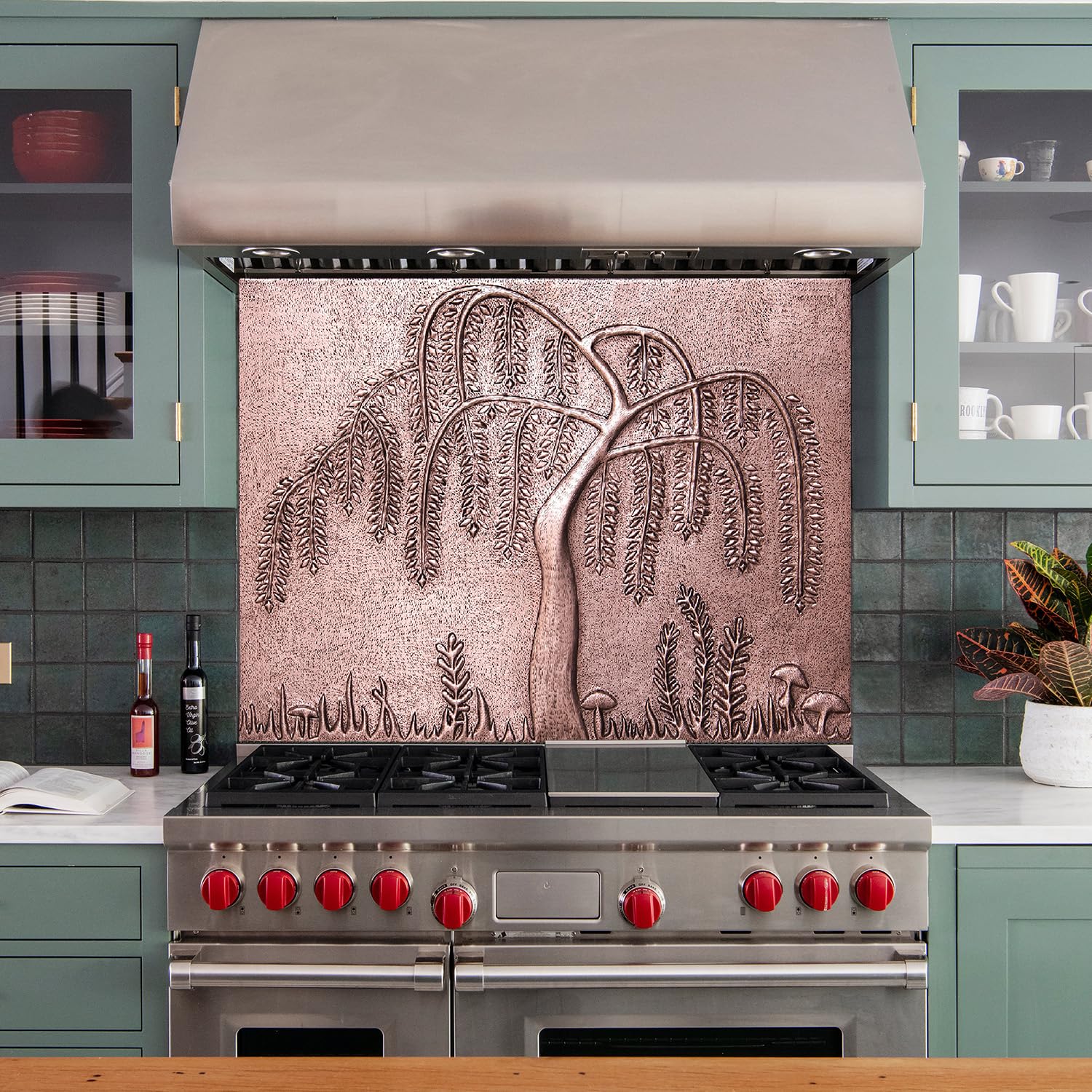Custom Handmade Copper Backsplash Tile - Weeping Willow Tree Design for Kitchen Backsplash, Indoor & Outdoor Wall Decor, Perfect for Modern Kitchens, Bathrooms, and Patios