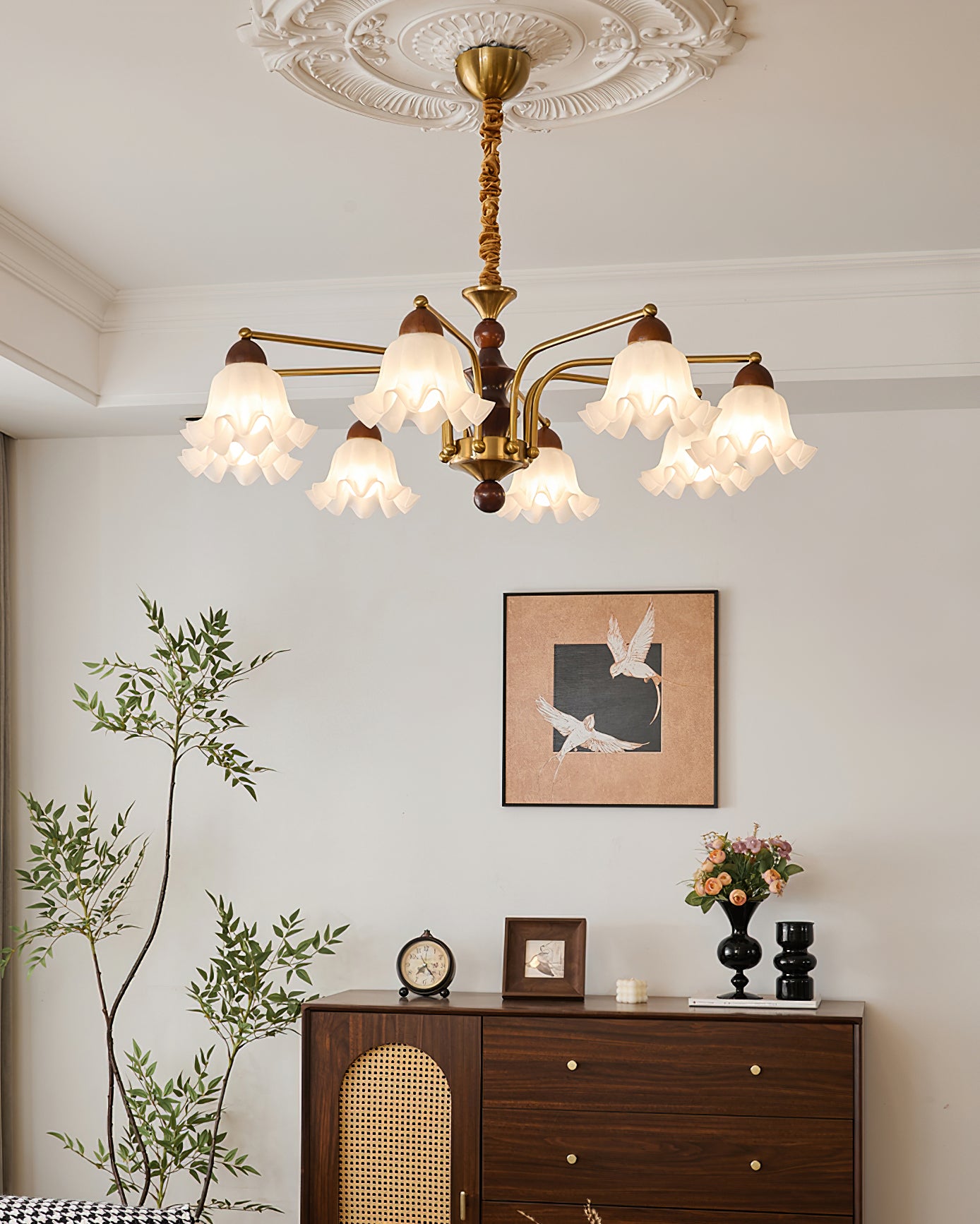 Elegant Blossom Flowers Chandelier - Floral Crystal Ceiling Light Fixture for Dining Room, Bedroom & Living Room Decor