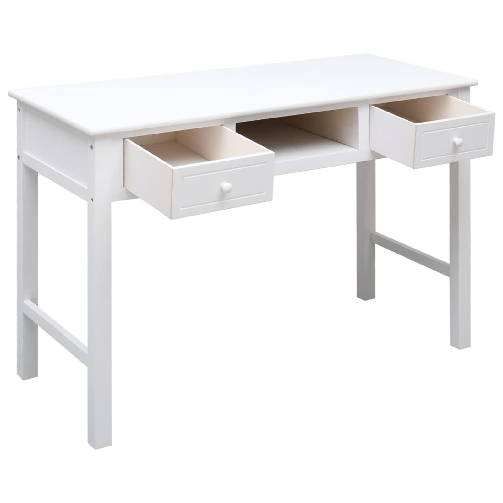 Tidyard White Wooden Writing Desk with 2 Storage Drawers & Open Compartment - 43.3