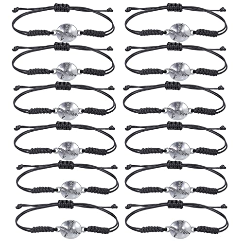 UOMNICUE 12 Pack Adjustable Baseball Charm Bracelets for Boys Girls Teens - Handmade Braided Rope Sports Bracelets - Perfect for Baseball Team Players, Fans & Party Favors - Great Gift for Games, Training & School Events