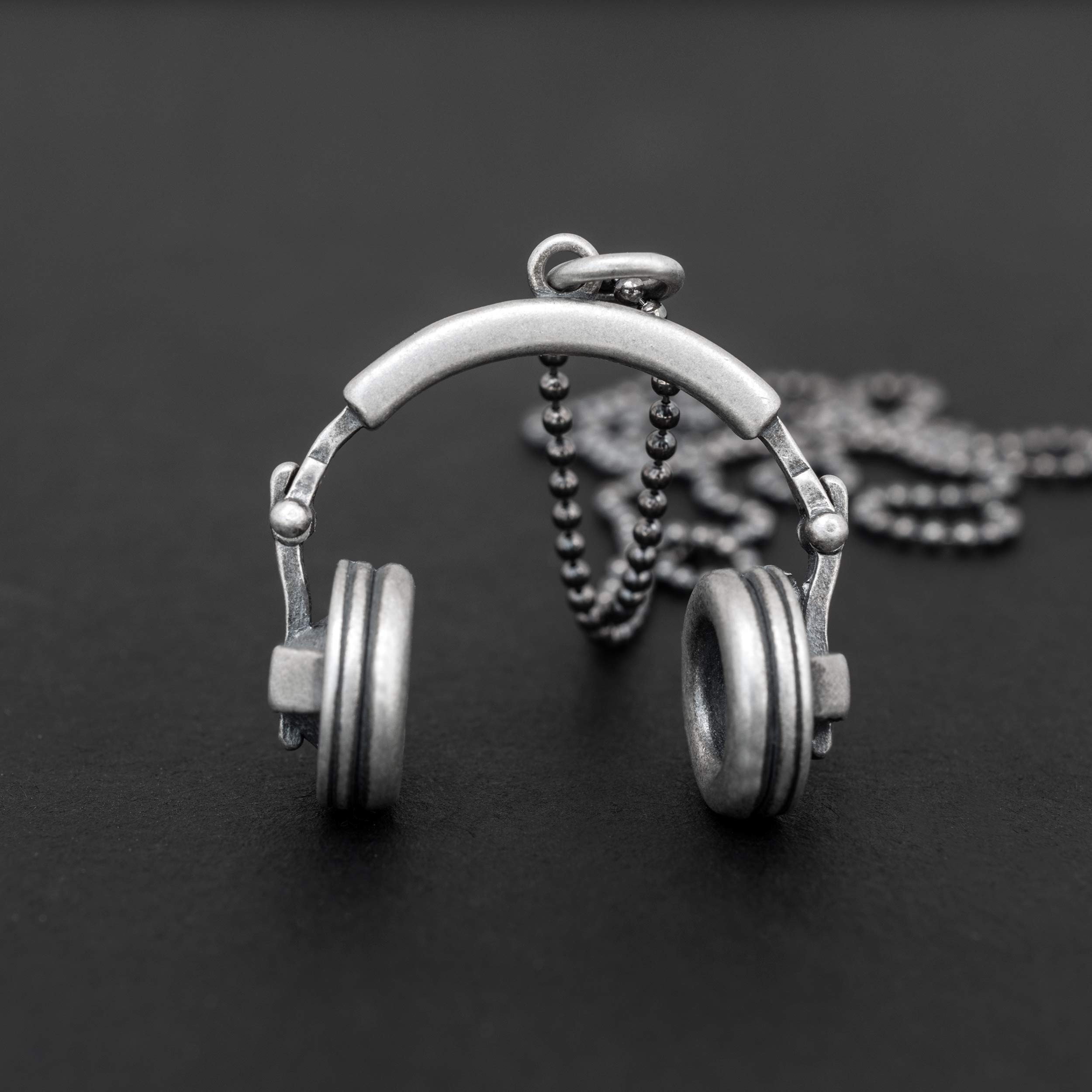 Sterling Silver Handmade Pendant Necklace for Men - Adjustable Ball Chain Music Jewelry - Perfect for Hip Hop DJs, Rappers & Headphone Lovers (Ideal Gift for Music Enthusiasts)