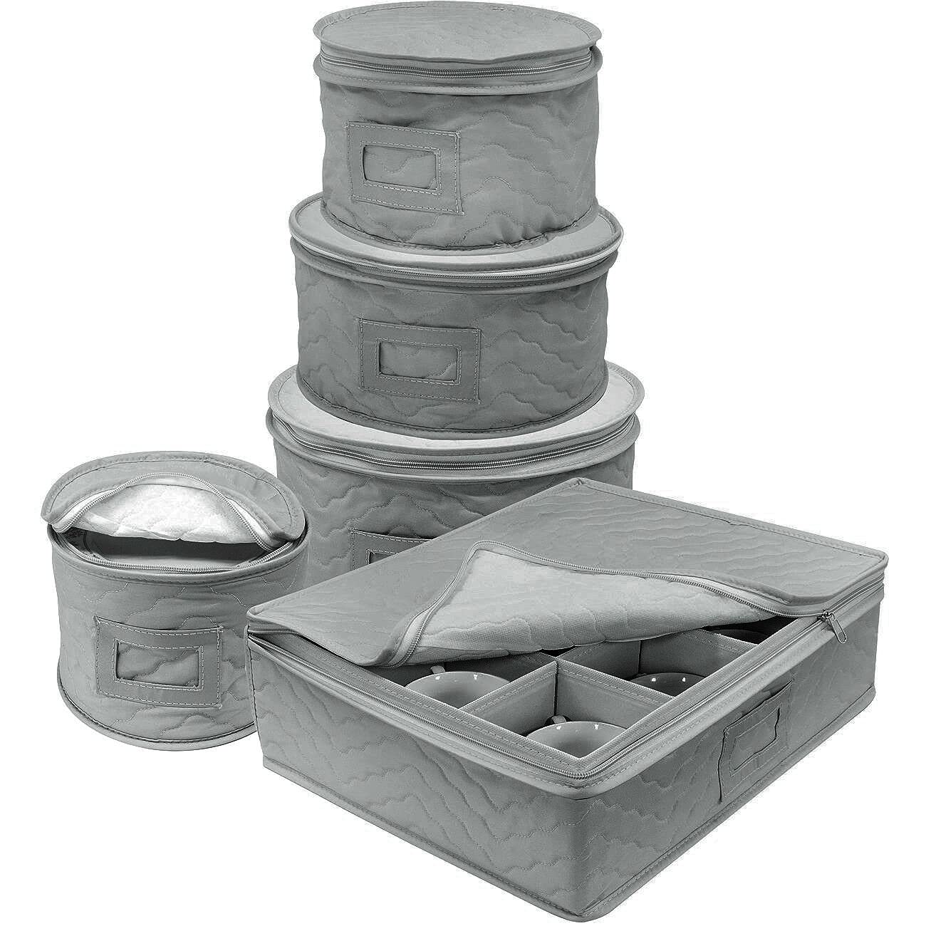 HUIJK 5-Piece Dinnerware Storage Set - Protect & Transport 12-Piece Tableware - Perfect for Kitchen Organization, Moving, or Catering Events
